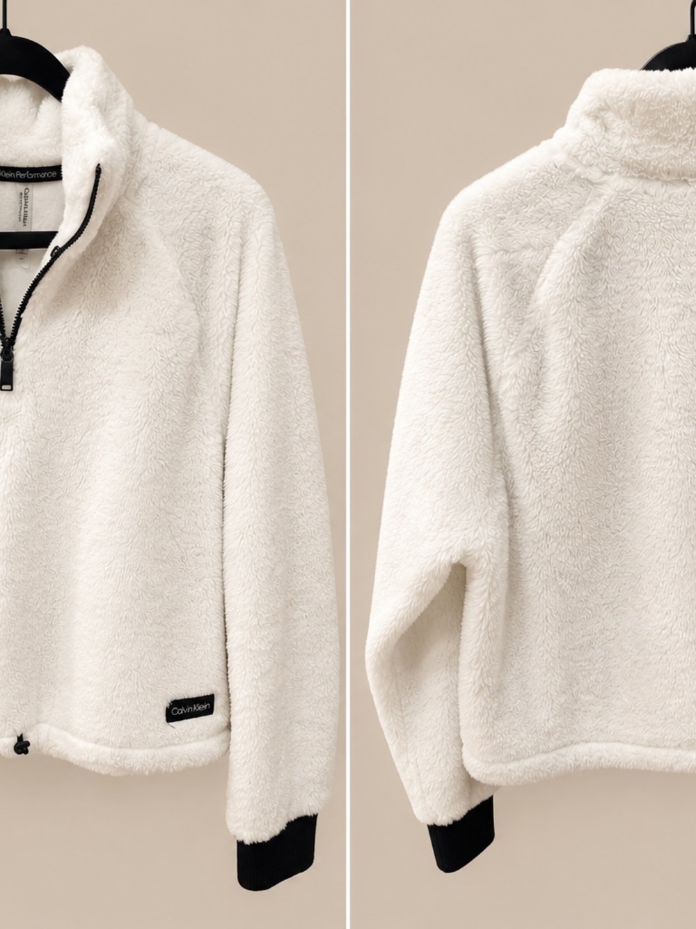 Calvin Klein Performance White Sherpa Quarter Zip Fleece Large
